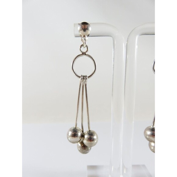 Artisan Modernist Ball & Rod Dangling Earring Set Hand Worked  Sterling Silver P - Picture 3 of 8